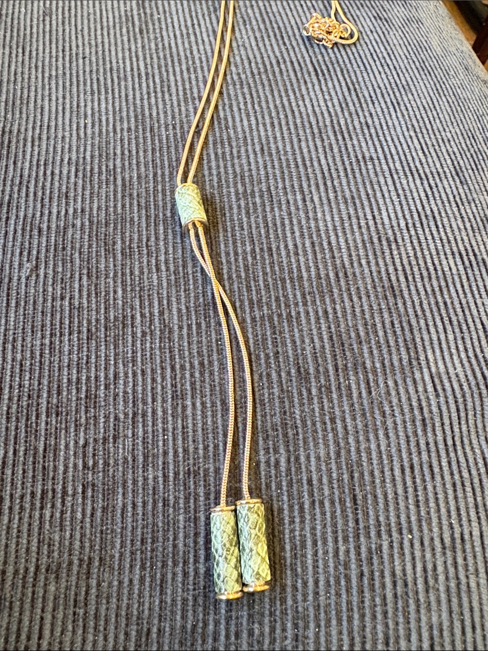 18- Nine West Gold-Tone Lariat Necklace with Textured Cylinder Accents